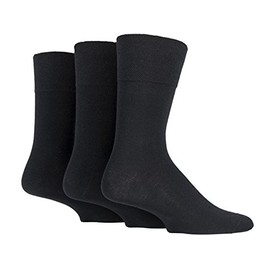 3x Pairs of Mens Plain Gentle Grip Non-Elastic Socks/UK 6-11 Eur 39-45 (Plain Black)