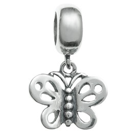 Queenberry Sterling Silver Butterfly European Style Dangle Bead Charm