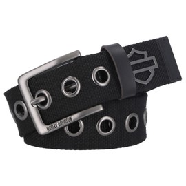 Harley-Davidson Women's Eyelet Perf Metal Bar & Shield Badge Canvas Belt BLK (M)