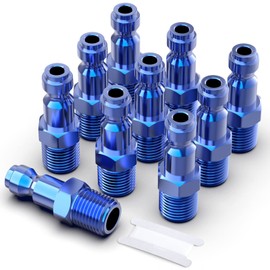 GASHER 10PCS 1/4-Inch NPT Male Blue Aluminum Industrial Air Plug, Pneumatic Plugs 300PSI