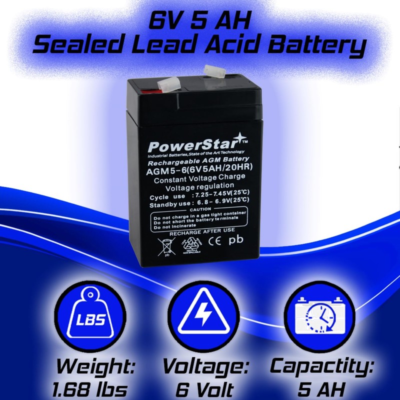 PowerStar 2 Year Warranty 2 Pack 6 Volt 4.5AH Rechargeable