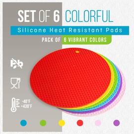 HOUSE OF MERLIN - 6 Pack Silicone Pot Holder | Trivet Mats for Hot Dishes | Heat Resistant Pads | Multipurpose, Multicolor,, Non-Slip, Flexible & Durable | Food Safe Jar Opener Gripper