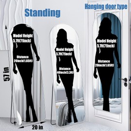 SCWF-GZ 57x20 Door Hanging Full Length Mirror, Floor (Height 5.7ft just Body in1.3ft) Wall Mounted Metal Frame Arch Dressing Mirrors for Bedroom Bathroom Living Room 57 inch Silver