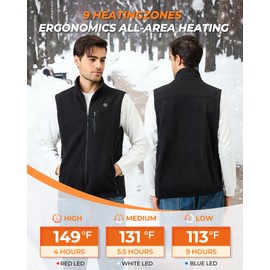 GOTOBI Fleece Heated Vest for Men with 16000mAh 7.4V Battery, Ergonomics Heating System, 9 Heating Zones Men's Heated Vest For Outdoor Camping Skiing