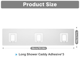 Lsnisni 3 Pack Shower Caddy Adhesive Replacement, Waterproof Shower Shelf Adhesive Strips, Strong Adhesive Flat Hooks for Bathroom Storage Shelves and Kitchen Racks No Drilling, Clear