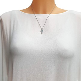 Kiara Jewellery 925 Sterling Silver Elegant Leaf Pendant Necklace - With Natural Larimar and CZ on 18" Sterling Silver Chain Rhodium Plated, Sterling Silver, Larimar