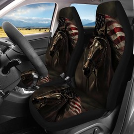 Pensura American Flag Horse Car Front Rear Back Bench Seat Covers Car Seat Covers Protectors Universal Fit Most Car Truck Van SUV Sedan,Set of 4