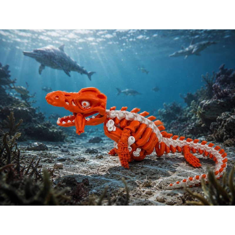 critigulf Articulated Mosasaurus Skeleton Model, 3D Printed Poseable Dinosaur Figure