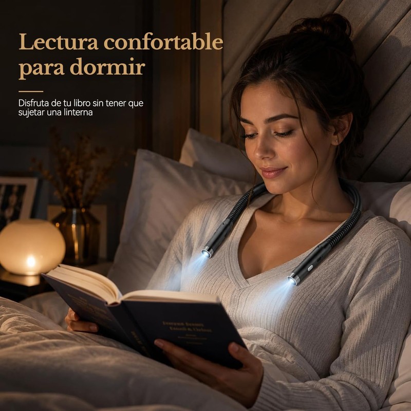 LED Neck Reading Light,Lampara de Lectura Libro,3 Colores,3 Niveles De