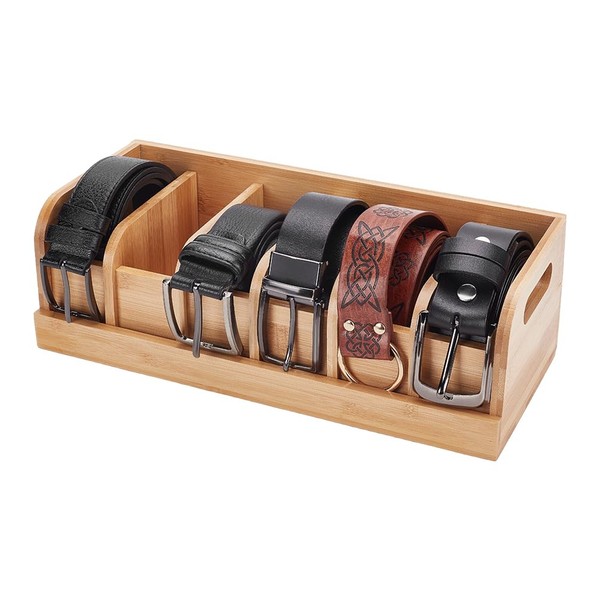 BENECREAT 13.7x5.9x3.9Inch Wooden Belt Organizer Box, Belt Organizer Holder with