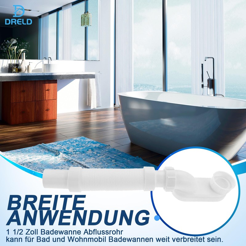DRELD Flexible Freestanding Bathtub Drain Set Flat Profile P Drain