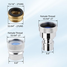 2 Pcs Metal Portable Dishwasher Faucet Adapter, Brass Faucet Aerator Adapter for Portable Dishwasher, 55/64-27 Female and 15/16-27 Male Thread for Kitchen/Bathroom/Rvs, Chrome