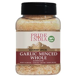 Pride Of India- Garlic Minced Whole- 7oz (200gm)- Made from whole, fresh garlic cloves to give finely grated uniform strips - GMO Free, Vegan, Gluten-Free, and No Artificial Colors