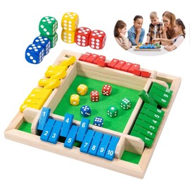 Ousinby Shut the Box Game 4 Player, Wooden Board Games Table Game Classic Shut The Box Educational Dice Game for Family Kids (Colorful)