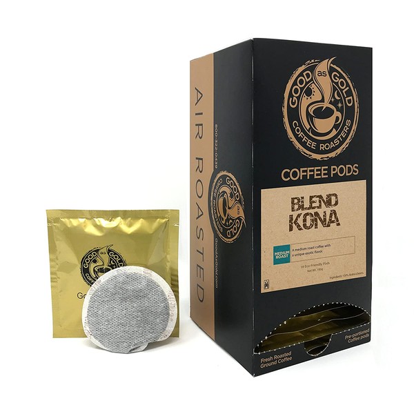 KONA BLEND COFFEE PODS - Good As Gold Coffee - (1 Box / 18 Coffee Pods)