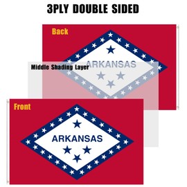 WANSHUNDE Arkansas Flag 3x5 Outdoor Double Sided - Heavy Duty Polyester State of Arkansas Flags for Outside 4 Rows Hemming AR Flag with 2 Brass Grommets