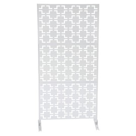 Patio Privacy Screen with Stand, 75" H x 35.5" W Bricks Pattern Metal Outdoor Privacy Screens and Panels, Decorative Privacy Fence Screen Fence Panels with Stand for Balcony Patio, White