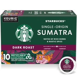 Starbucks K-Cup Coffee Pods, Dark Roast Coffee, Sumatra, 100% Arabica, 1 box (10 pods)