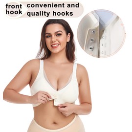 PRETTYWELL Front Closure Bras for Women no Underwire Padded Wireless Comfort Full Coverage Bra with Support Adjustable Mastectomy Bra