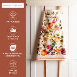Maison d' Hermine Pumpkin Garden 100% Cotton 1 Piece Kitchen Apron with an Adjustable Neck & Centre Pocket with Long Ties for Women Men Chef (Cloudy Cream, 70cm x 85cm)