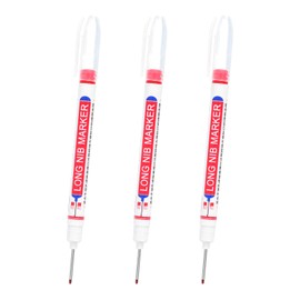 PATIKIL 3 Pack Deep Hole Marker Pens Waterproof Ink 22mm/0.87" Long Nose Marker Scriver Pen for Woodworking Builders Red Color