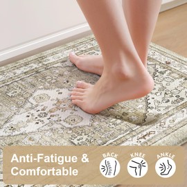 Collive Boho Kitchen Mats for Floor 2 Piece, Cushioned Anti Fatigue Kitchen Floor Mat Non-Skid Waterproof Under Sink Mat, Taupe Comfort Standing Desk Mat for Office, Home & Kitchen, 17"x30"+17"x47"