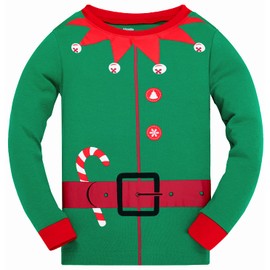 Akyzic Striped Big Boys Girls' Santa Claus Christmas Elf Cotton Long Sleeve Pajama Set T Shirts Funny Holiday Outfits 3t(Elf-6411)