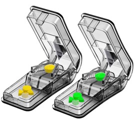 2 Pack Pill Splitter, Adjustable Pill Cutter, Stainless Steel Cutting Blade & Blade Guard, with Accurate Pill Alignment, for Cutting Small Pills or Large Pills in Half (Black)