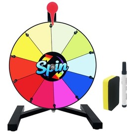 12 Inch Prize Wheel, 12 Slots Color Wheel of Fortune with Stand, Wall-Mountable Spinning Wheel for Prizes with Dry Erase Marker and Eraser, Trade Shows, Carnivals and Home Fortune Games