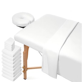 OAEUQ 12 Pcs 4 Sets Massage Bed Sheet Set Microfiber Reusable Massage Bed Set Includes Massage Bed Cover Sheet And Facial (White)