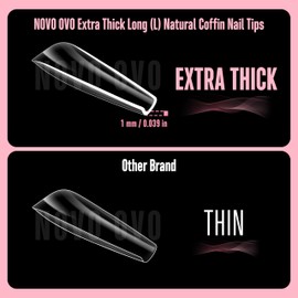 NOVO OVO L Natural Thick Coffin Nail Tips for Flat Nails, Extra Thick Long False Nails Press on, Full Cover Soft Gel Extension Fake Nail for Acrylic kit, Clear X 15 Sizes 450pcs
