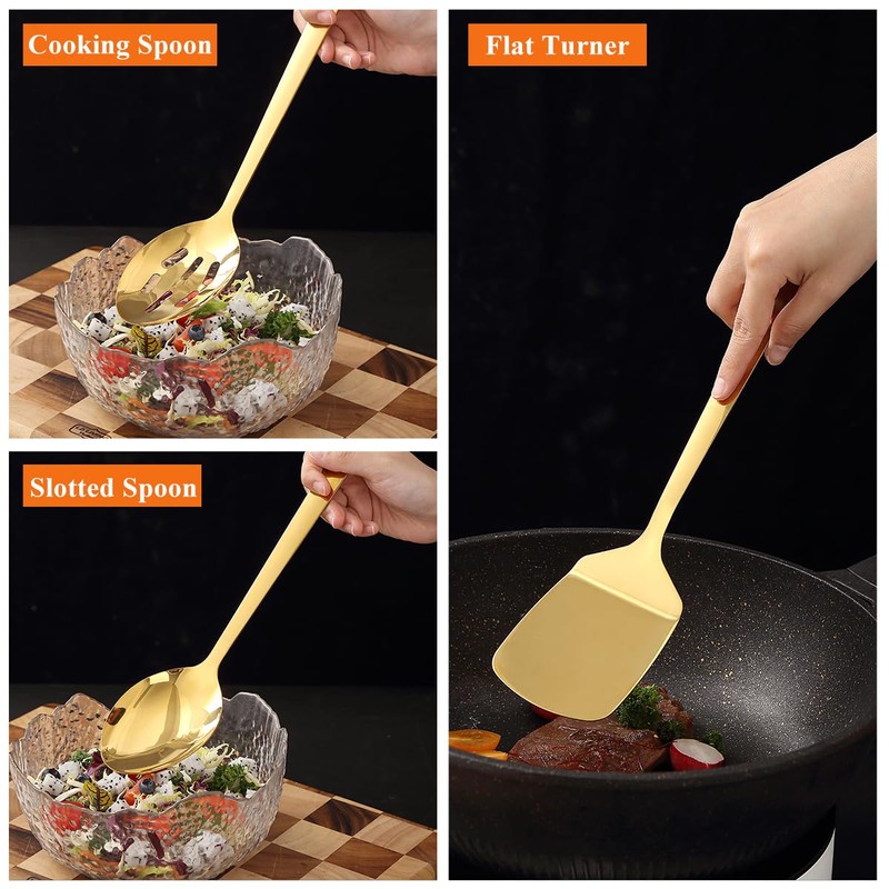 Homquen Gold Kitchen Utensils Set 4pcs, Titanium Gold Plating Stainless