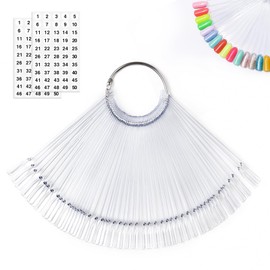 MEFA MEFA 50 Pcs Clear Nail Swatch Sticks with Ring and Numbered Tips, False Nail Sample Sticks for Nail Art Polish Color Practice Fan-shaped Display