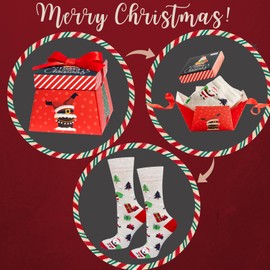 soxo Christmas Socks In Box With A Bow Gift For Men Women Cotton Sock Xmas Gifts Funny Presents 2.5-6.5 Red