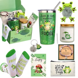 Bayelove Frog Gifts for Women Frog Lovers Stuff Frog Lovers Gifts for Women Include Frog Hair Tie 20oz Tumbler Mug Keychain Makeup Bag Candle Socks Bracelet Card for Frog Lover Christmas Birthday