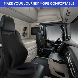 MINUPWELL Truck Seat Cushion, 2PC 100% Memory Foam Seat Cushion for Truck Driver, with Back Support, Semi Truck Accessories for Men -Seat cushion-18x14.5x3.5in, Lumbar Cushion-16.5x15.4x5