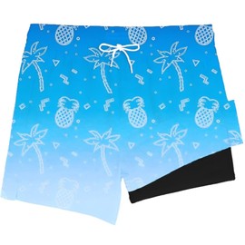 Xumplo Boys Swimming Shorts Teen Boys Swim Trunks Boardshorts with Compression Liner 2 in 1 Kids Graphic Print Beach Swimwear 9-10 Years Blue