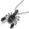 COOLSTEELANDBEYOND Mens Steel Scorpion Pendant Necklace with Black Cubic Zirconia