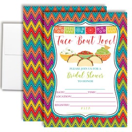 Taco 'Bout Love Bridal Shower Invitations - 20 5x7 Fill In Colorful Fiesta Themed Cards with Envelopes - Fun Mexican Food Wedding Shower Invites by AmandaCreation