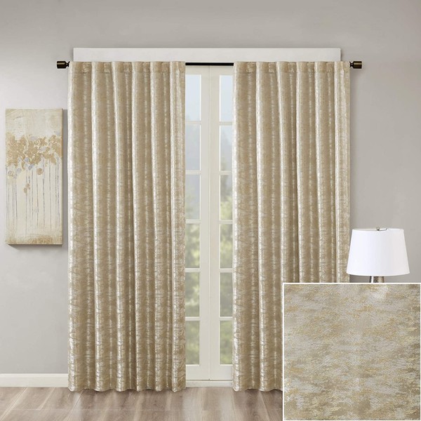 Sun Smart Cassius, Single Blackout Curtain for Bedroom, Luxurious Sheen Marble Jacquard, Window Treatment Panel, Rod Pocket Top, Easy to Hang, Fits 1.25" Rod, Machine Washable, 50" x 95" Gold