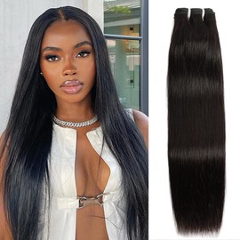 Lemoda Human Hair Bundle 100% Unprocessed Straight 24 Inch 1 Bundle 15A Raw Human Hair Extensions Quick Weave Bundles Remy Hair Natural Black