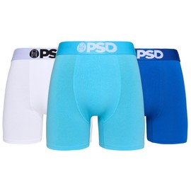 PSD Underwear Mens Boxer Briefs - Solid Sky 3 Pack, 5 Inch Inseam, Moisture-Wicking, 4-Way Stretch, Boxer Briefs for Men Pack