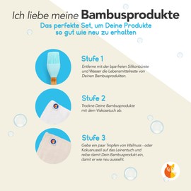 Kleiner Fuchs Bamboo Tableware Cleaning Set, Consisting of 1 Bamboo Brush, 4 Layers Liner, 1 Bamboo Fibre Cloth 15 x 15 cm, Colour: Light Blue