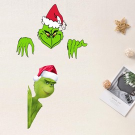 Miaija 2Pieces Grinch Car Sticker Funny Green Grinch Window Stickers Cartoon Outdoor Christmas Party Decorations for Glass Car