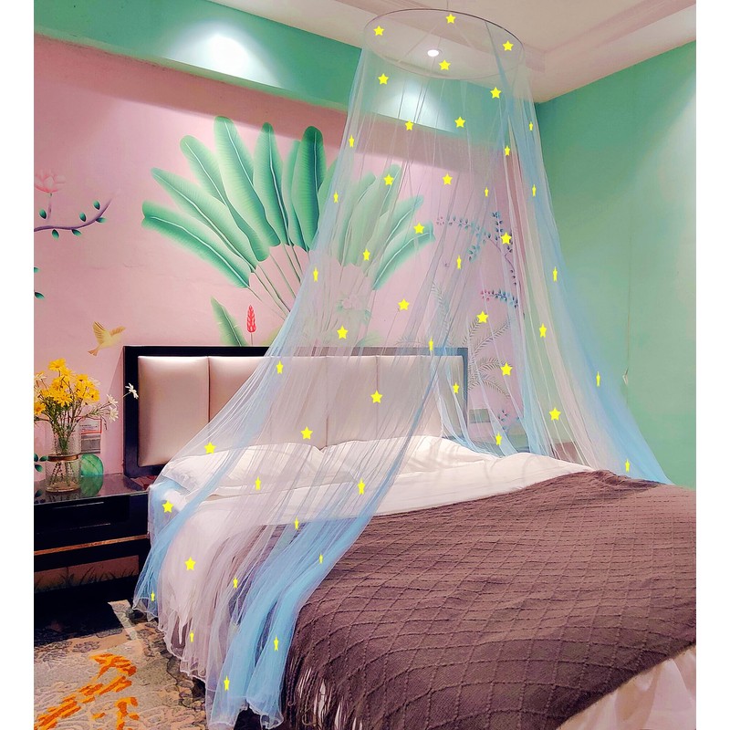 Eimilaly Two-tone Bed Canopy Stars Glow in the Dark White