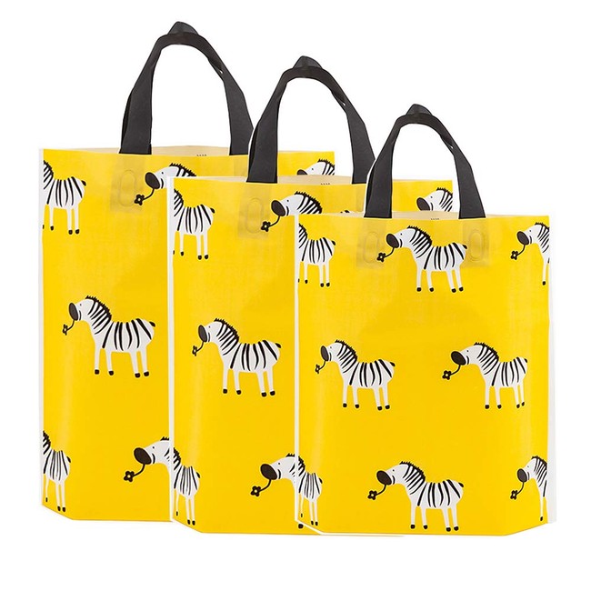 FENGLY Extra Thick Zebra Pattern Plastic Shopping Bags, 48 Pcs of Set Durable Merchandise Bags(Large 15.7x 15.7x3.1 inch)