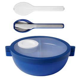 Mepal - Meal Prep Boxes Vita Set - Bento Bowl + 3-Piece Cutlery Set Ellipse - Lunch Box with Compartments - Extra Compartment with Lid, Dressing Lid & Tray - Bento Box - 1500 ml - Vivid Blue