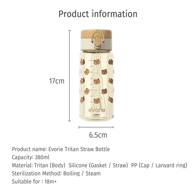 Evorie Tritan Kids Water Bottle for School with Straw, 13oz