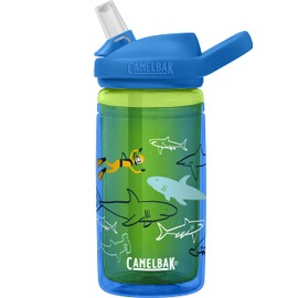CamelBak Eddy+ Kids Bite Valve Straw Insulated Stainless Steel Water Bottle Scuba Sharks, 14oz