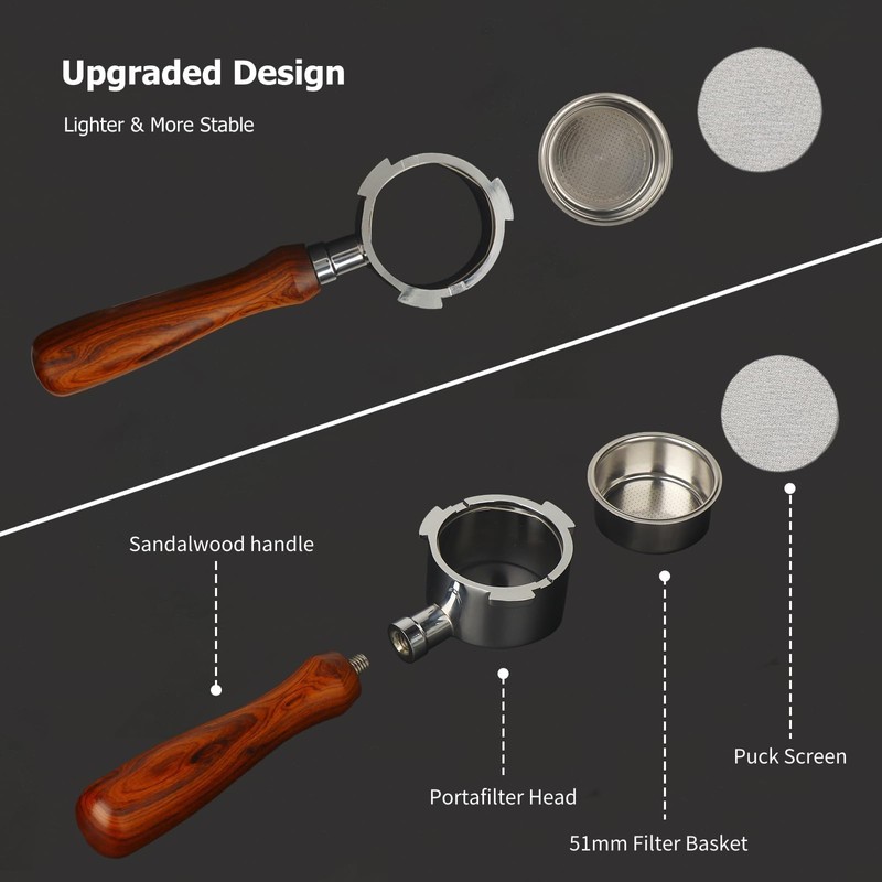 MZDMY 51mm Bottomless Portafilter with 3 Ears Fit for Delonghis